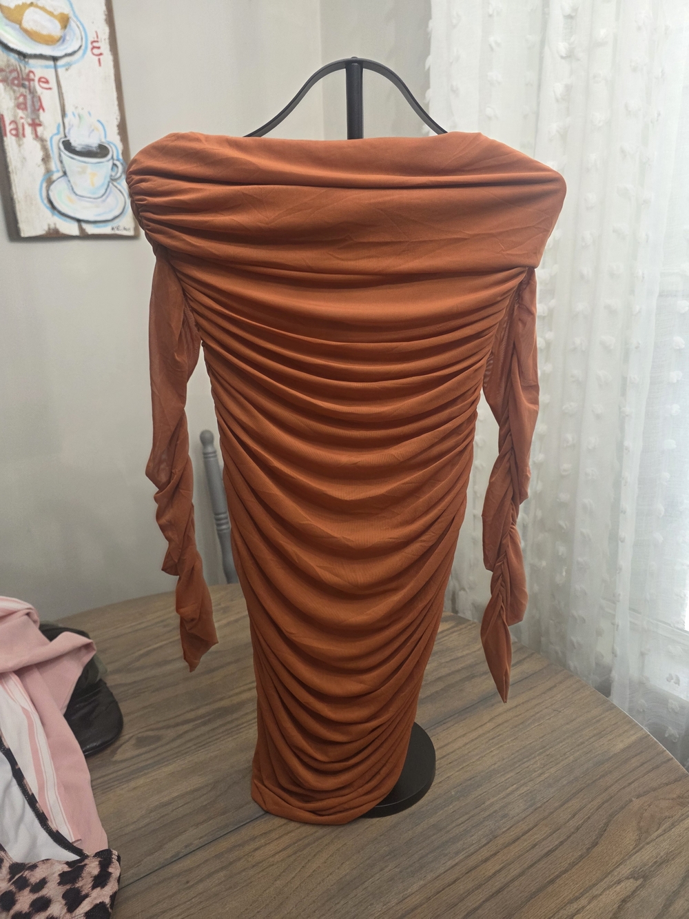SHEIN Off-Shoulder Ruched Midi Dress - Rust Orange